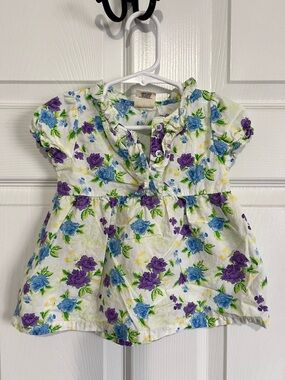 healthtex White Baby Top with Blue & Purple Floral Print (vintage)